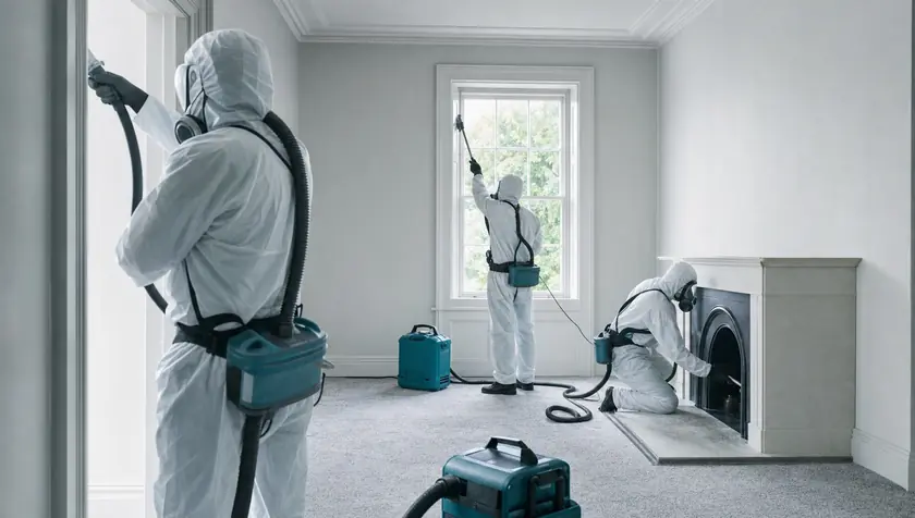 A clean, white, restored room interior after professional nicotine removal.